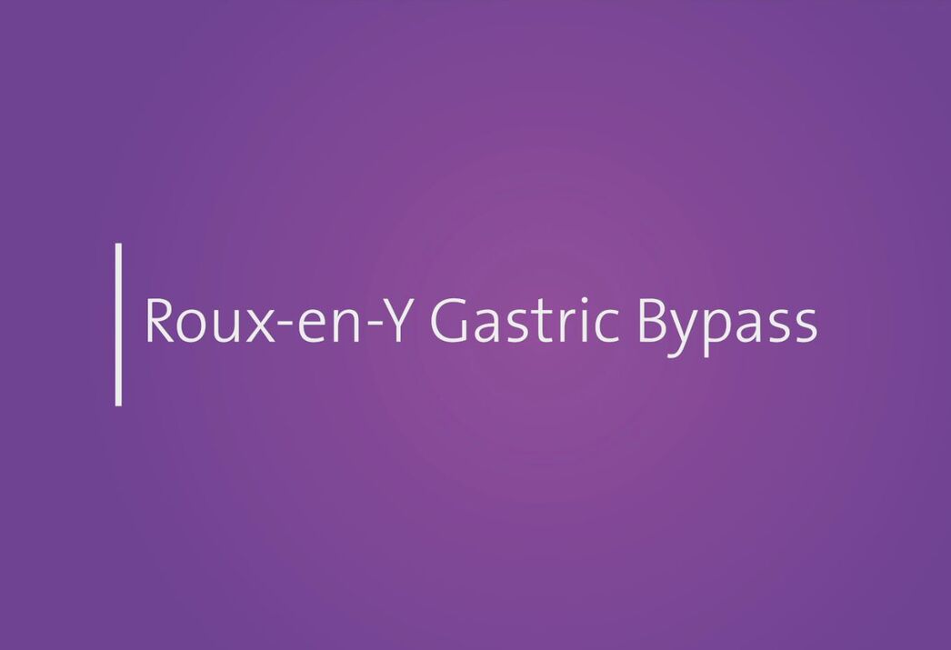 White letters on a purple background spell the words Roux-en-Y Gastric Bypass