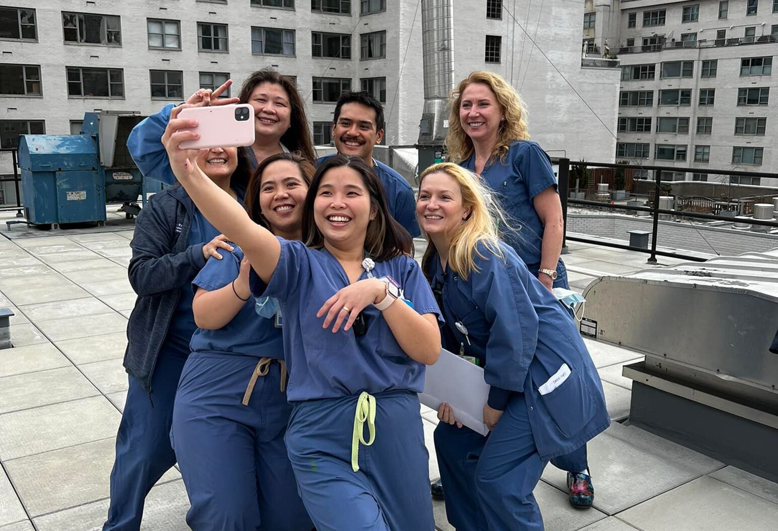 Group of Northwell physicians taking a group selfie.